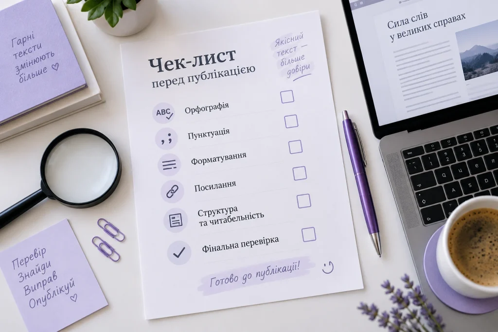 Перевірка тексту на помилки: практичний чек-лист перед публікацією